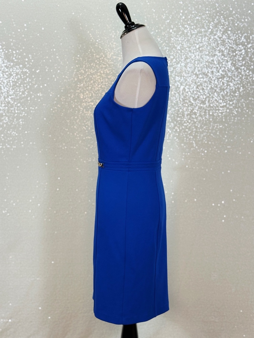 Ann Taylor Petite 8P Royal Blue Sheath Dress Gold Hardware Career Cocktail Midi - Picture 4 of 14